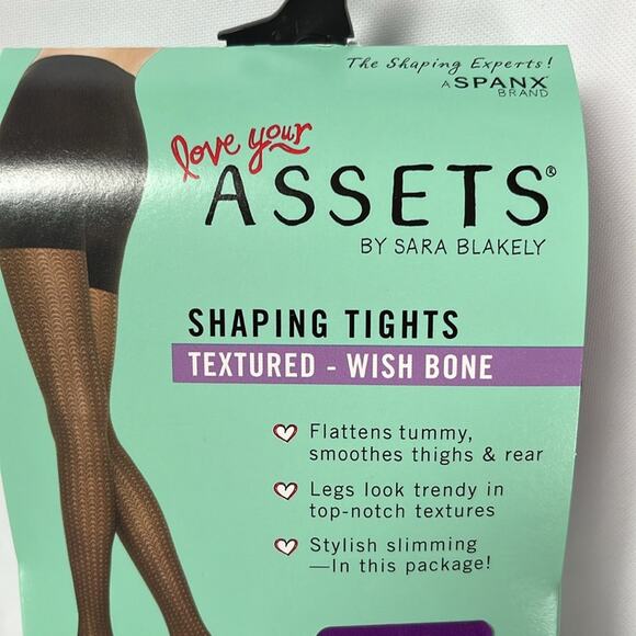SPANX Assets Shaping Tights Textured Wish Bone Black Size 5 Flattens Smoothes - Picture 2 of 7